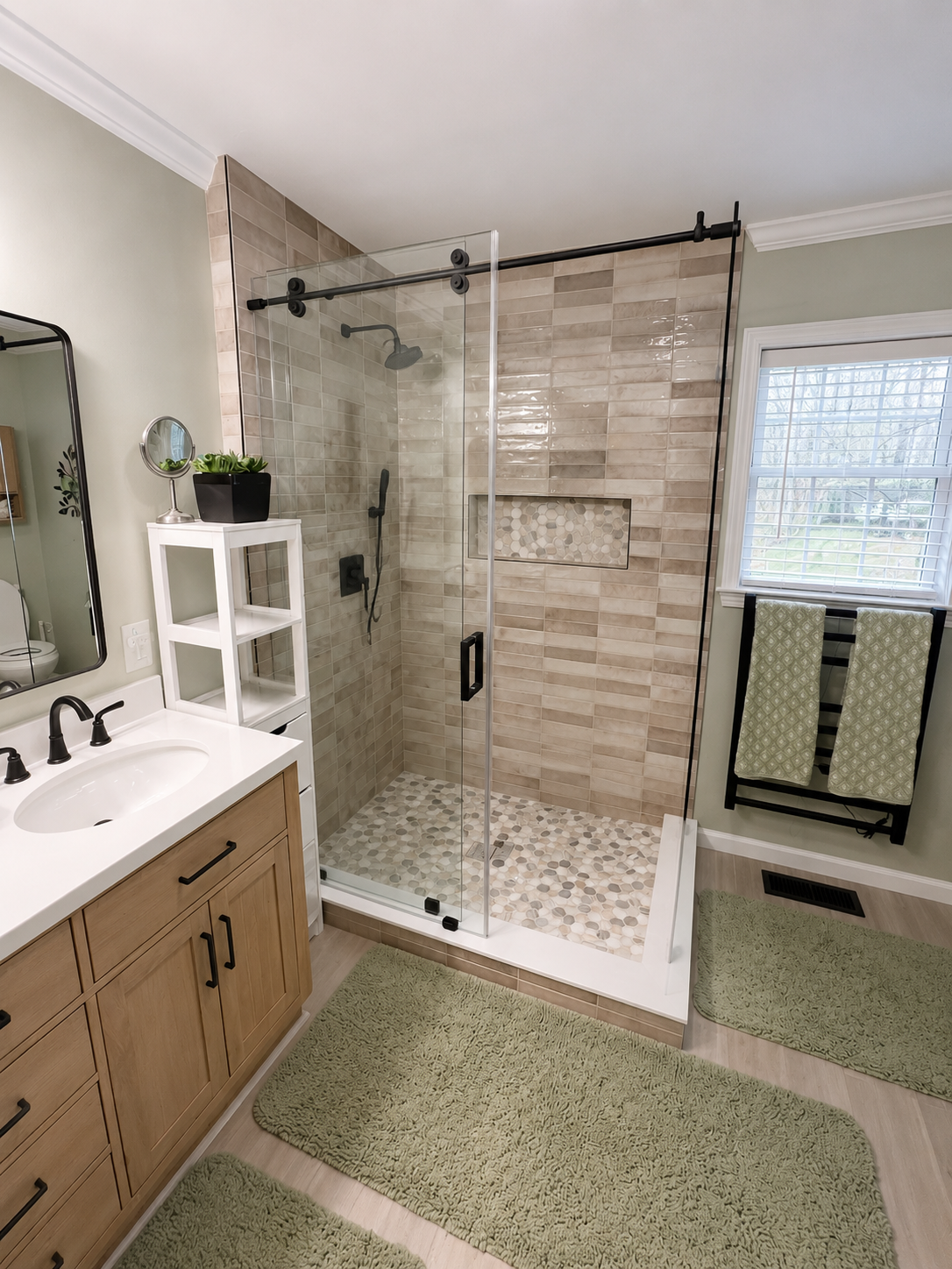 Finished bathroom remodel by Oak and Holly Renovations in Asheville, NC